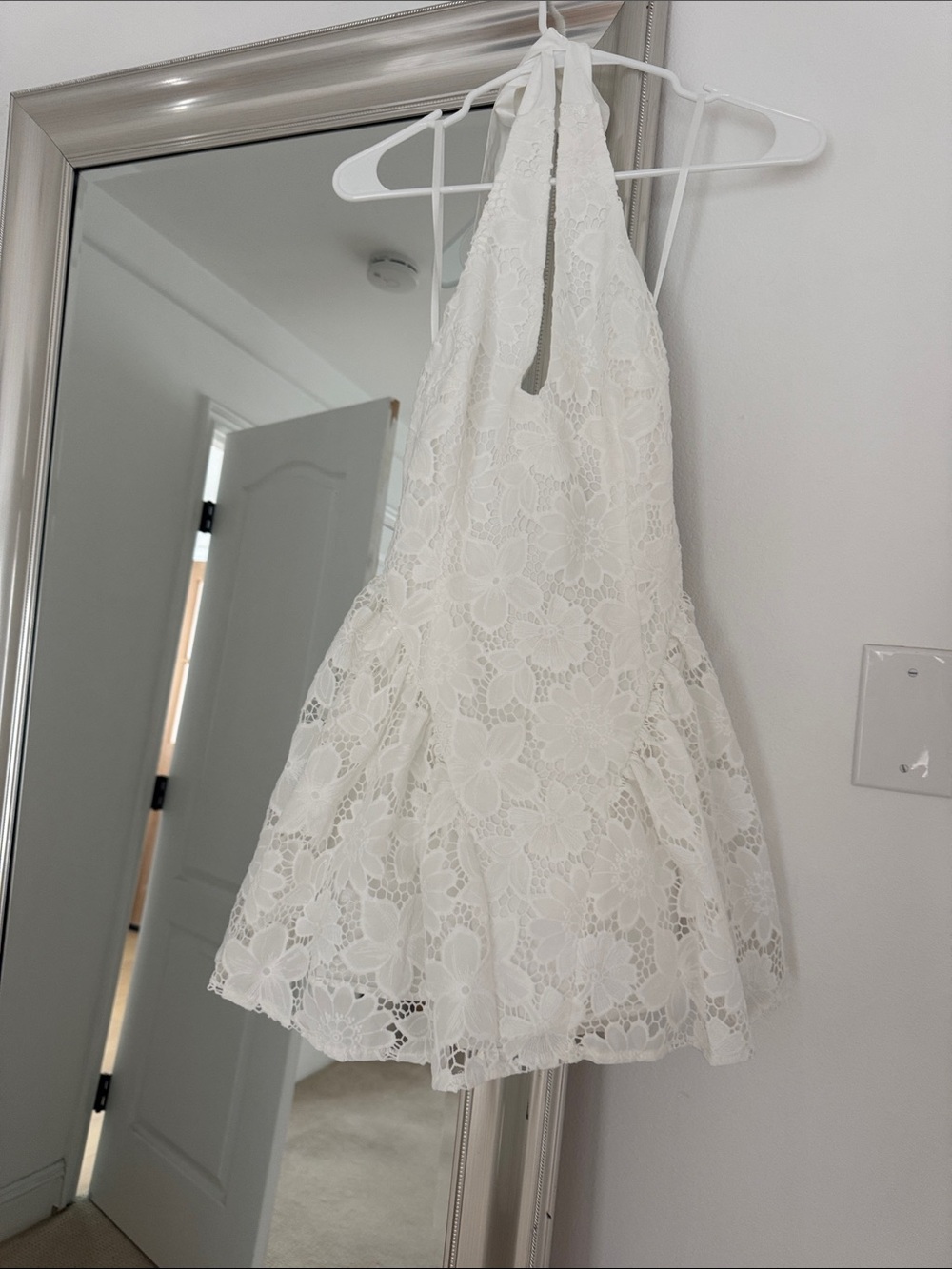 Hello Molly White Floral Lace Halter Mini Dress